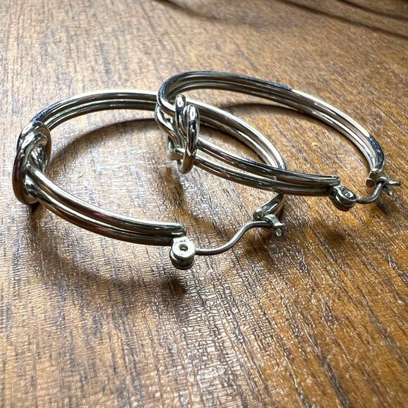 Womens Double Strand Metal Hoop Fashion Earrings Silver - Picture 3 of 7